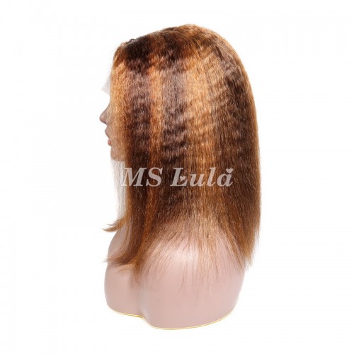 #4/27 Highlight Color Kinky Straight T Part BOB Wig | Human Hair Wig | Lace Front